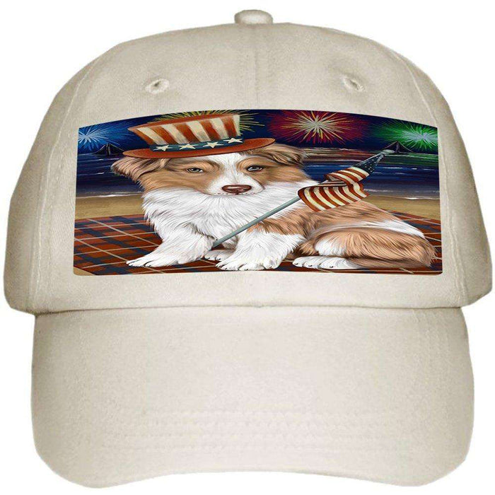 4th of July Independence Day Firework Australian Shepherd Dog Ball Hat Cap HAT49887
