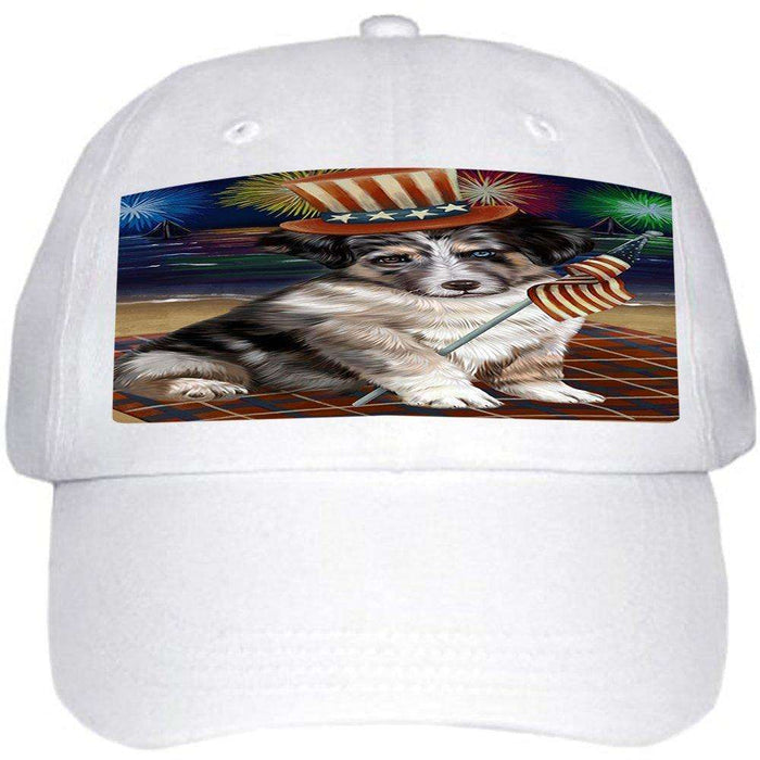 4th of July Independence Day Firework Australian Shepherd Dog Ball Hat Cap HAT49890