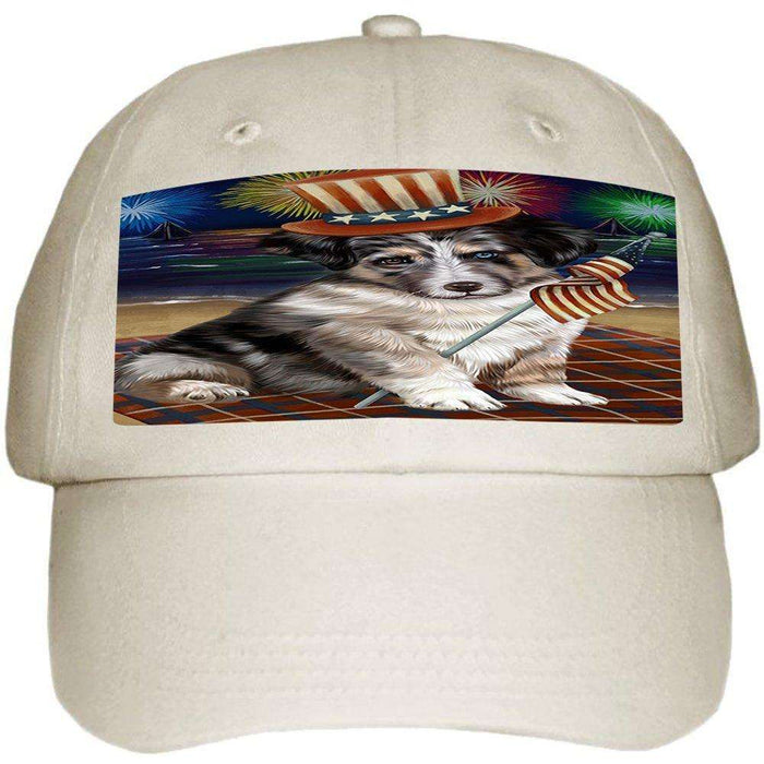 4th of July Independence Day Firework Australian Shepherd Dog Ball Hat Cap HAT49890