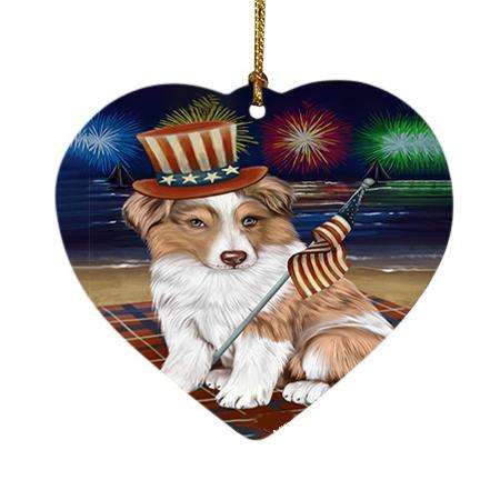 4th of July Independence Day Firework Australian Shepherd Dog Heart Christmas Ornament HPOR48718