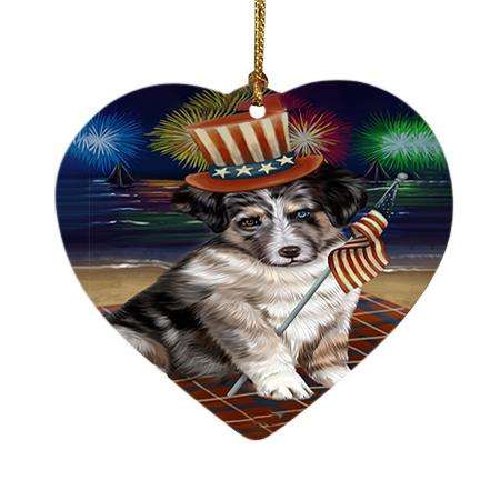 4th of July Independence Day Firework Australian Shepherd Dog Heart Christmas Ornament HPOR48719