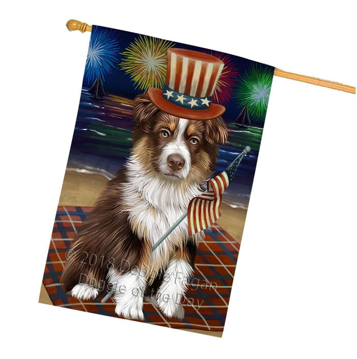 4th of July Independence Day Firework Australian Shepherd Dog House Flag FLG48682