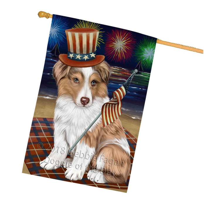 4th of July Independence Day Firework Australian Shepherd Dog House Flag FLG48683