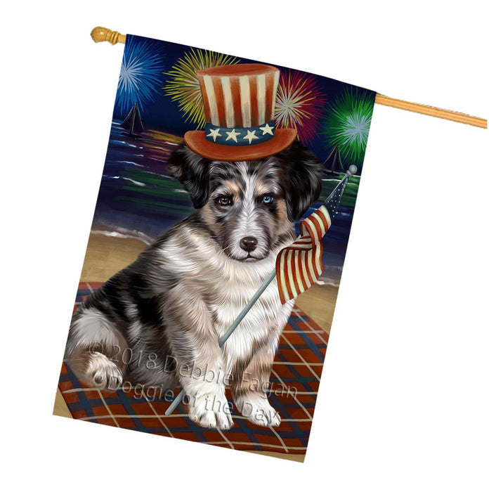 4th of July Independence Day Firework Australian Shepherd Dog House Flag FLG48684