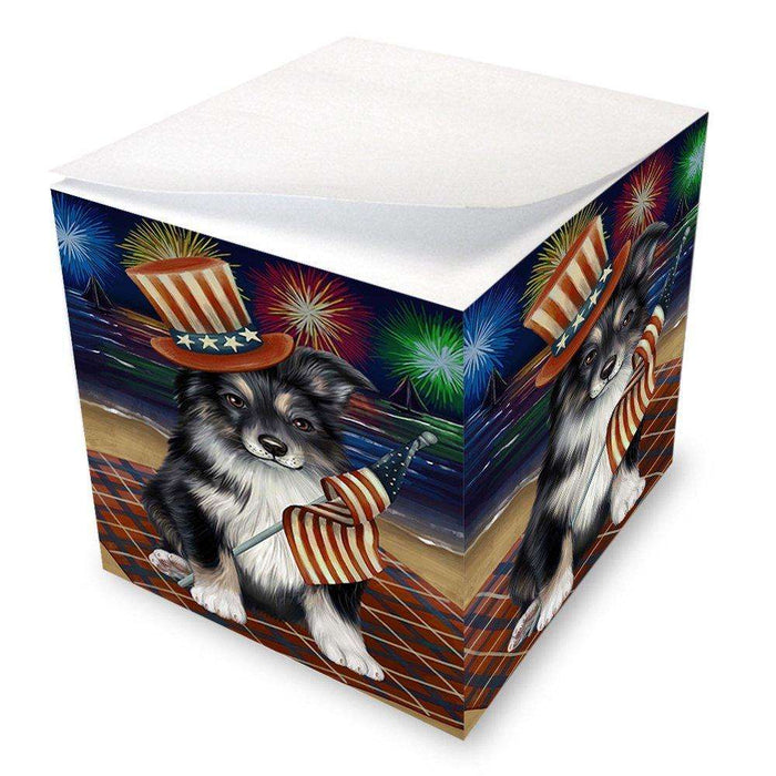 4th of July Independence Day Firework Australian Shepherd Dog Note Cube NOC48168