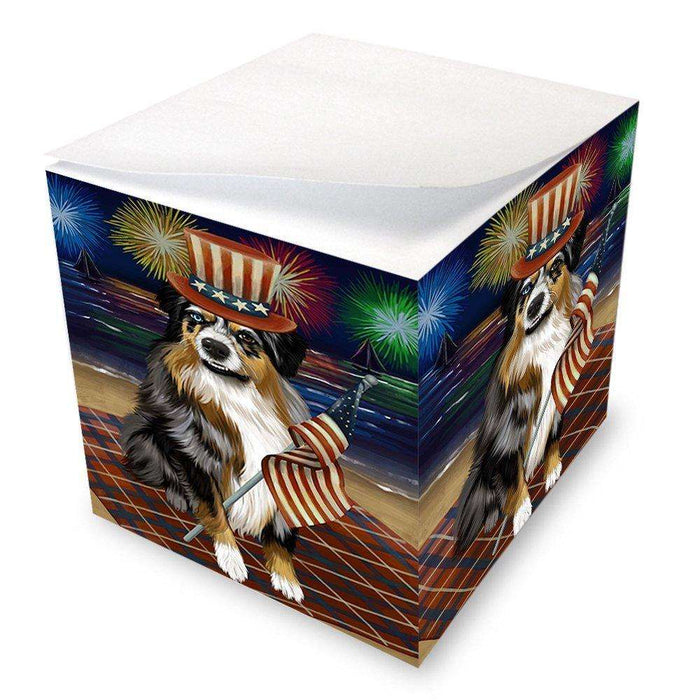 4th of July Independence Day Firework Australian Shepherd Dog Note Cube NOC48169