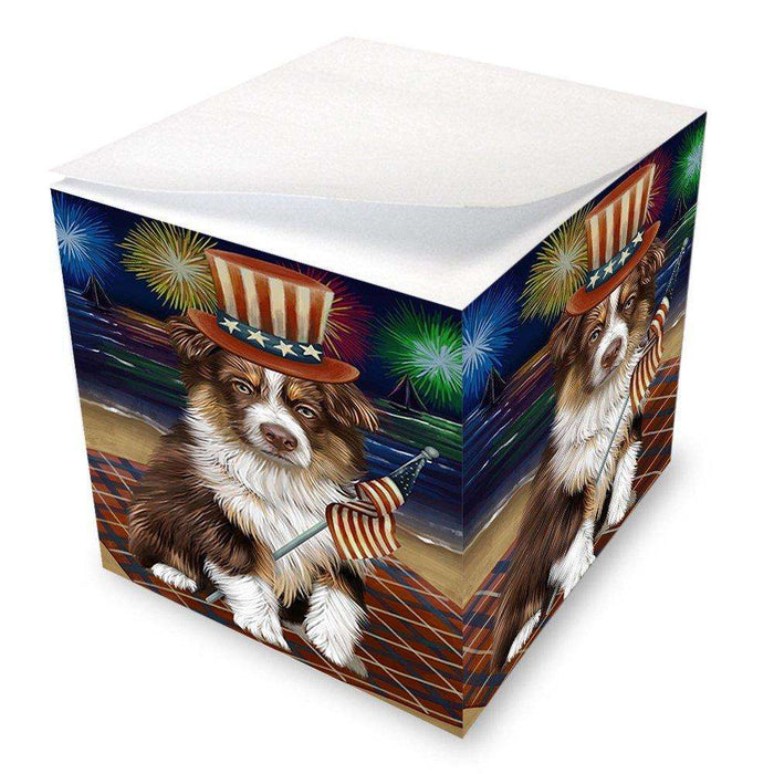 4th of July Independence Day Firework Australian Shepherd Dog Note Cube NOC48717