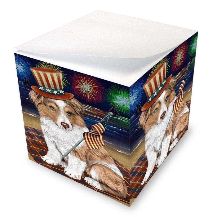 4th of July Independence Day Firework Australian Shepherd Dog Note Cube NOC48718