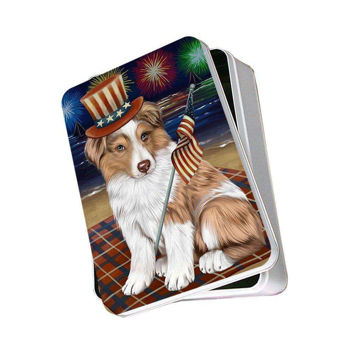 4th of July Independence Day Firework Australian Shepherd Dog Photo Storage Tin PITN48718