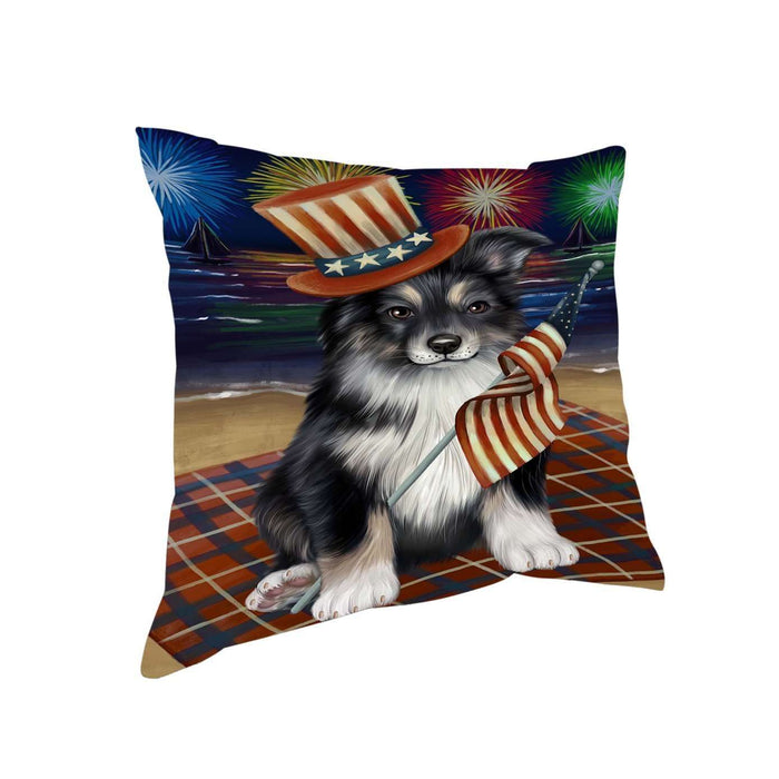 4th of July Independence Day Firework Australian Shepherd Dog Pillow PIL48724
