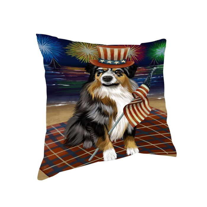 4th of July Independence Day Firework Australian Shepherd Dog Pillow PIL48728