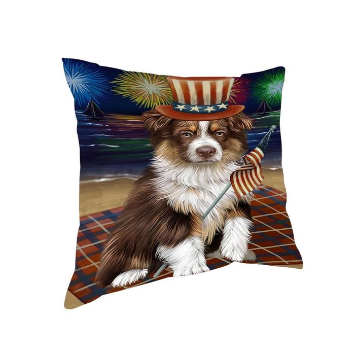4th of July Independence Day Firework Australian Shepherd Dog Pillow PIL50724