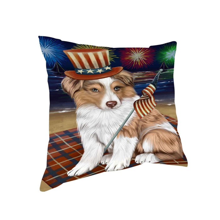 4th of July Independence Day Firework Australian Shepherd Dog Pillow PIL50728