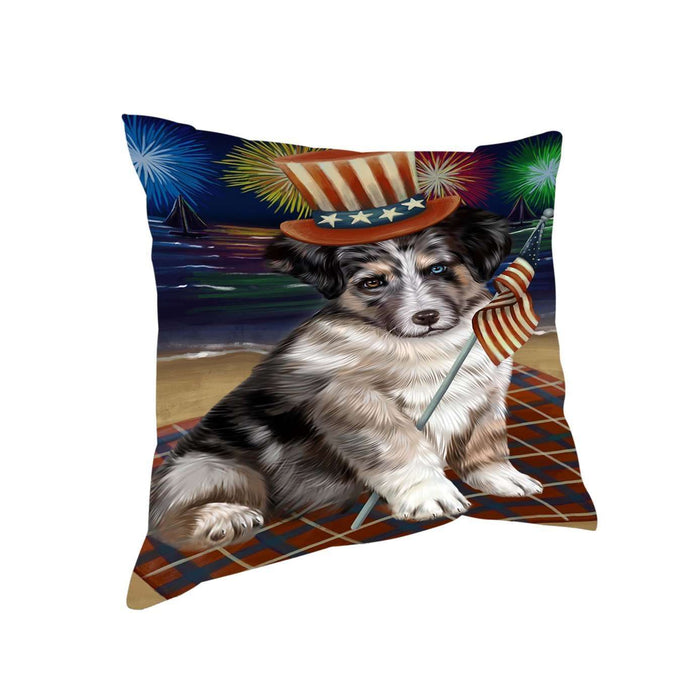 4th of July Independence Day Firework Australian Shepherd Dog Pillow PIL50732