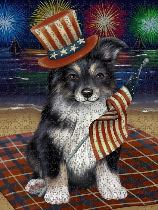 4th of July Independence Day Firework Australian Shepherd Dog Puzzle with Photo Tin PUZL48357