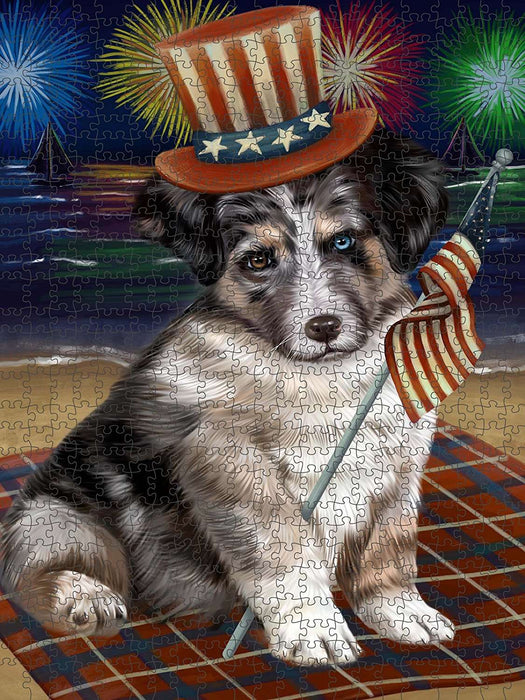 4th of July Independence Day Firework Australian Shepherd Dog Puzzle with Photo Tin PUZL49863 (300 pc.)