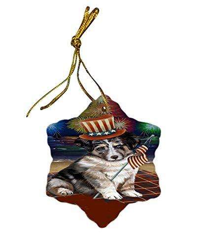 4th of July Independence Day Firework Australian Shepherd Dog Star Porcelain Ornament SPOR48711