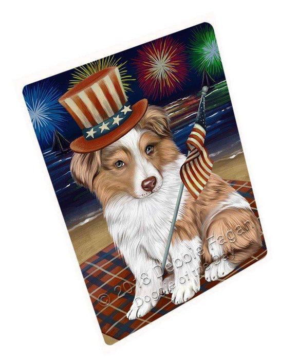4th of July Independence Day Firework Australian Shepherd Dog Tempered Cutting Board C49848 (Large)