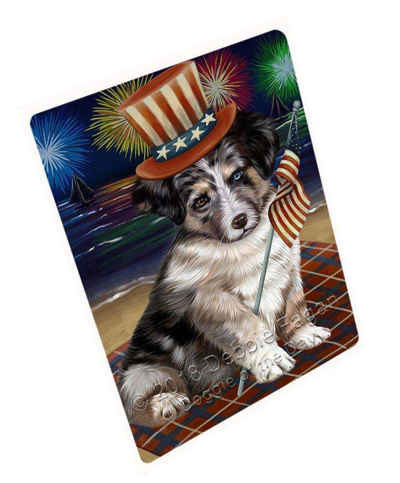 4th of July Independence Day Firework Australian Shepherd Dog Tempered Cutting Board C49851 (Large)