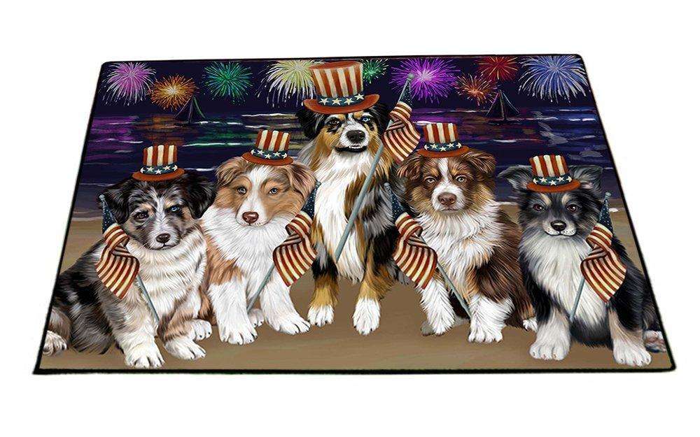 4th of July Independence Day Firework Australian Shepherds Dog Floormat FLMSA48237