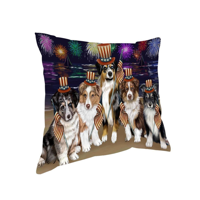 4th of July Independence Day Firework Australian Shepherds Dog Pillow PIL48732