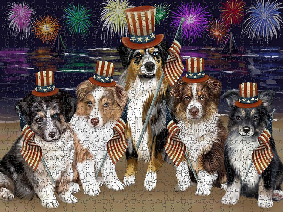 4th of July Independence Day Firework Australian Shepherds Dog Puzzle with Photo Tin PUZL48363