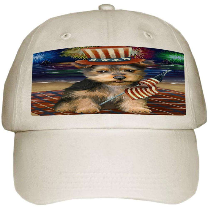4th of July Independence Day Firework Australian Terrier Dog Ball Hat Cap HAT59916