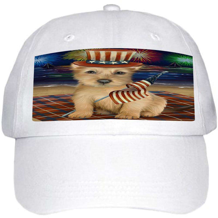 4th of July Independence Day Firework Australian Terrier Dog Ball Hat Cap HAT59919