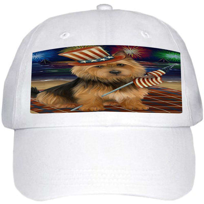 4th of July Independence Day Firework Australian Terrier Dog Ball Hat Cap HAT60924