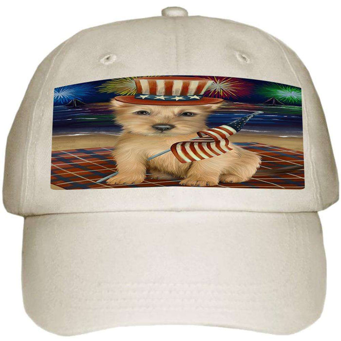 4th of July Independence Day Firework Australian Terrier Dog Ball Hat Cap HAT60933