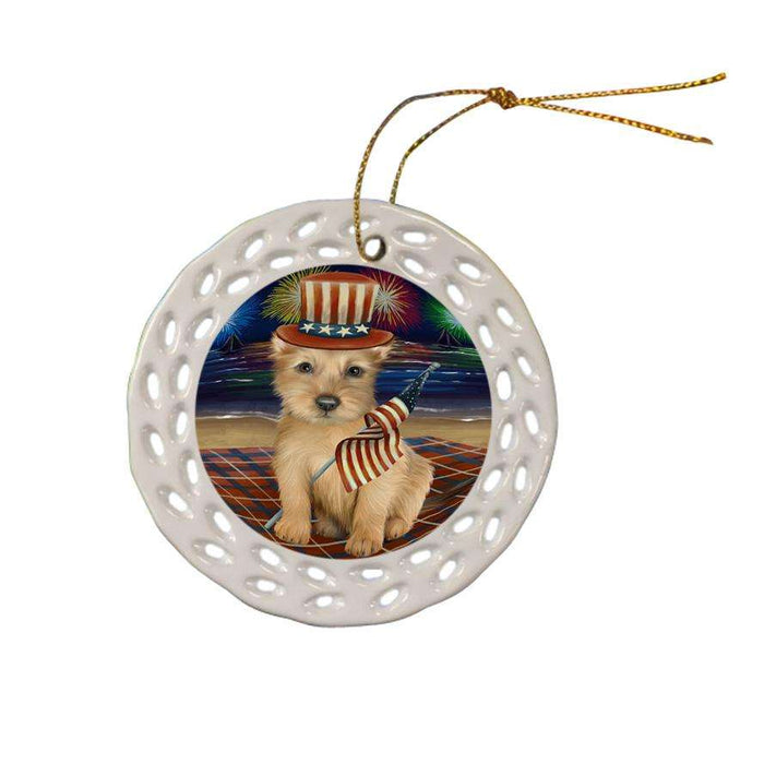4th of July Independence Day Firework Australian Terrier Dog Ceramic Doily Ornament DPOR52010