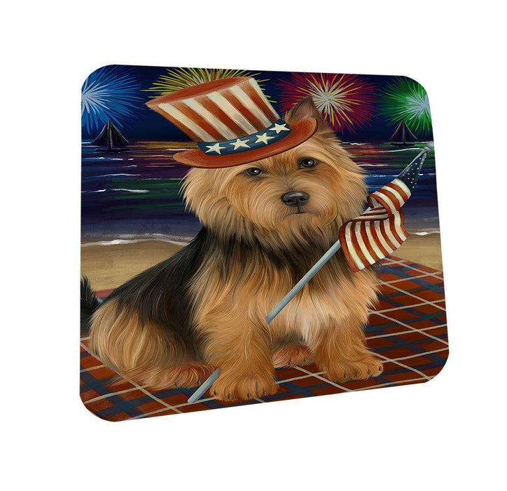 4th of July Independence Day Firework Australian Terrier Dog Coasters Set of 4 CST51966