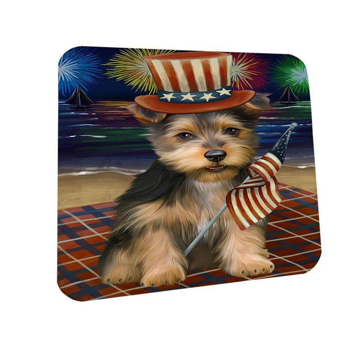 4th of July Independence Day Firework Australian Terrier Dog Coasters Set of 4 CST51968