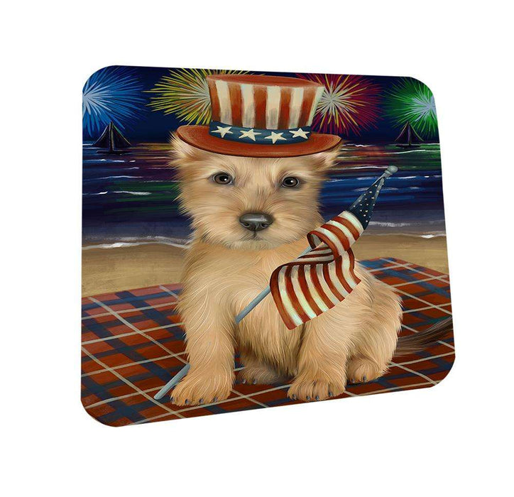 4th of July Independence Day Firework Australian Terrier Dog Coasters Set of 4 CST51969