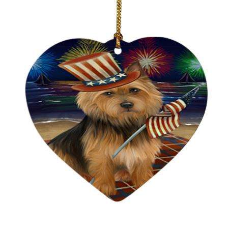 4th of July Independence Day Firework Australian Terrier Dog Heart Christmas Ornament HPOR52007