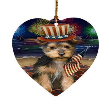 4th of July Independence Day Firework Australian Terrier Dog Heart Christmas Ornament HPOR52009