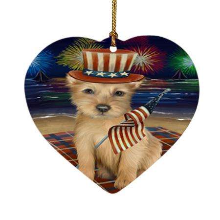 4th of July Independence Day Firework Australian Terrier Dog Heart Christmas Ornament HPOR52010