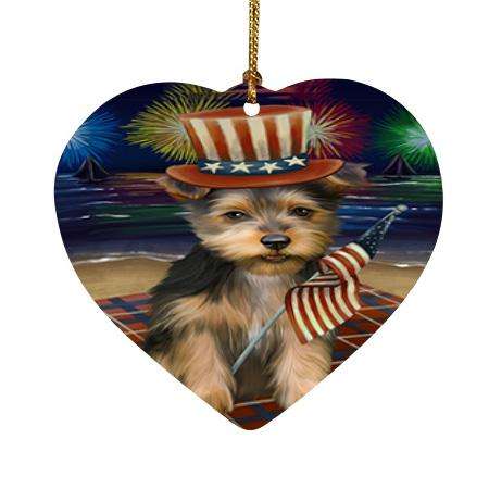 4th of July Independence Day Firework Australian Terrier Dog Heart Christmas Ornament HPOR52399
