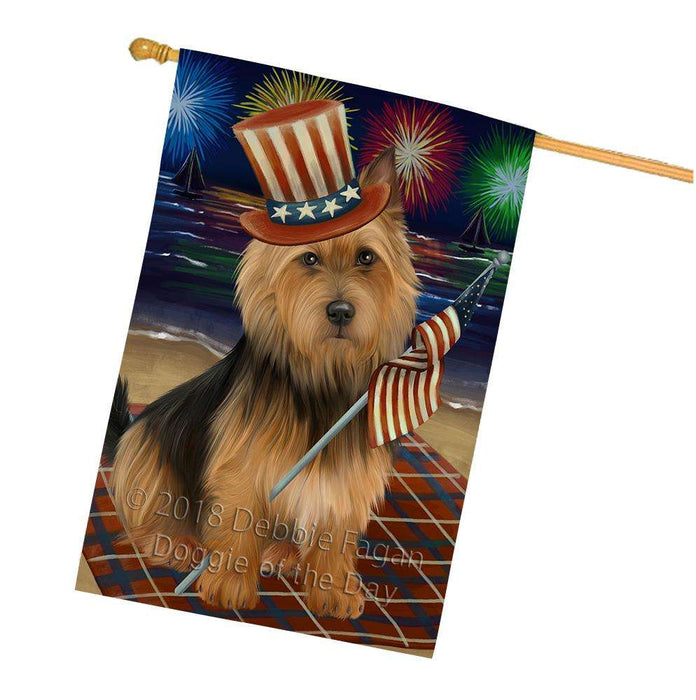 4th of July Independence Day Firework Australian Terrier Dog House Flag FLG52478