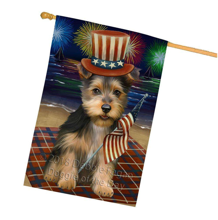 4th of July Independence Day Firework Australian Terrier Dog House Flag FLG52480