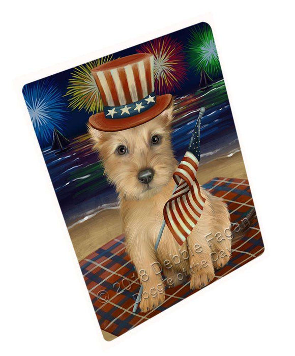 4th of July Independence Day Firework Australian Terrier Dog Large Refrigerator / Dishwasher Magnet RMAG72558