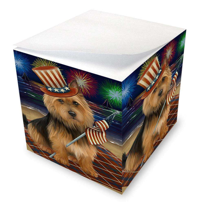 4th of July Independence Day Firework Australian Terrier Dog Note Cube NOC52007