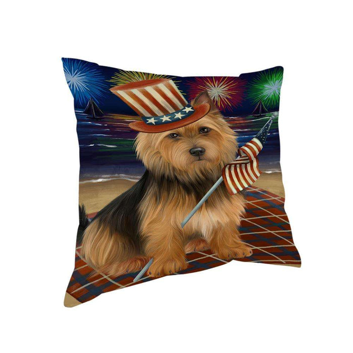 4th of July Independence Day Firework Australian Terrier Dog Pillow PIL64392
