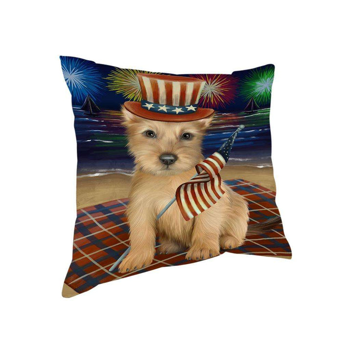 4th of July Independence Day Firework Australian Terrier Dog Pillow PIL64404
