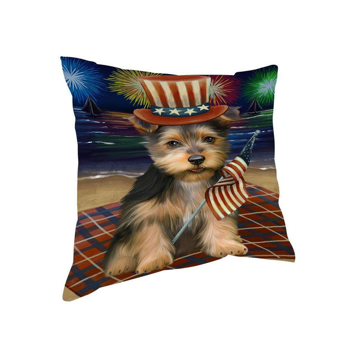 4th of July Independence Day Firework Australian Terrier Dog Pillow PIL65752