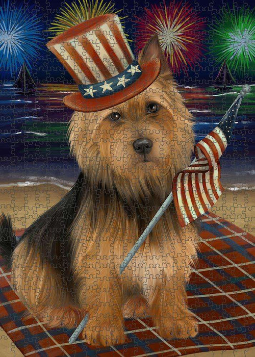 4th of July Independence Day Firework Australian Terrier Dog Puzzle with Photo Tin PUZL61122