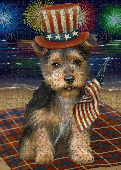 4th of July Independence Day Firework Australian Terrier Dog Puzzle with Photo Tin PUZL61128