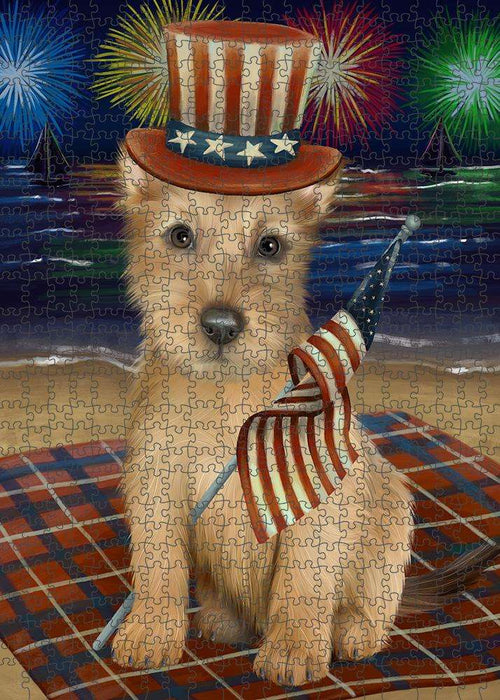 4th of July Independence Day Firework Australian Terrier Dog Puzzle with Photo Tin PUZL61131