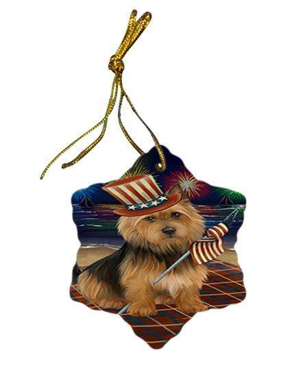 4th of July Independence Day Firework Australian Terrier Dog Star Porcelain Ornament SPOR51998