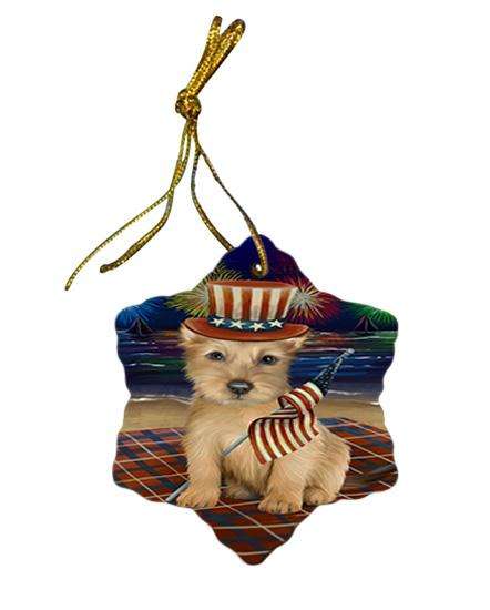 4th of July Independence Day Firework Australian Terrier Dog Star Porcelain Ornament SPOR52001